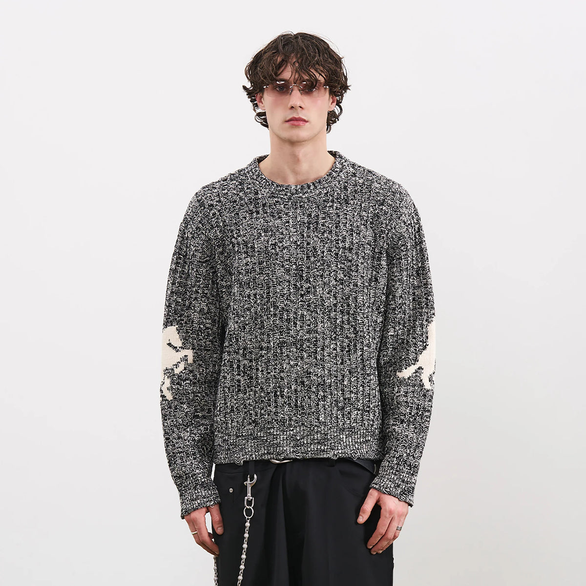PMW Horse Elbow Patched Cable-Knit Sweater