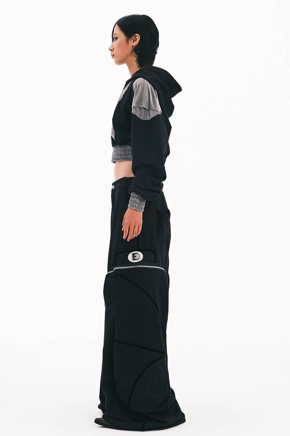 EMBRYO Bat Patchwork Cropped Hoodie