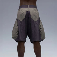 XIPHEVIL Snake Skin Contrast Panel Multi-Pocket Shorts