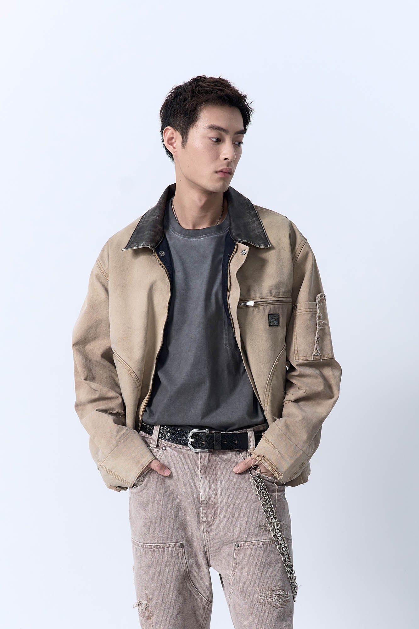 IN EXISTENCE Dirty-Washed Contrast Collar Detroit Jacket
