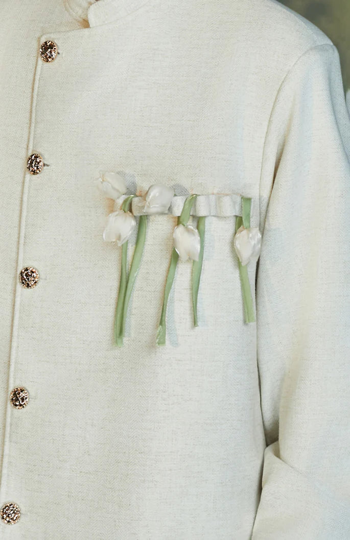 JIECHI Asym Placket Floral Embellished Blazer