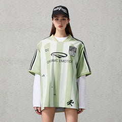 ORGANIC EMOTION Striped Badge Graphics Soccer Jersey