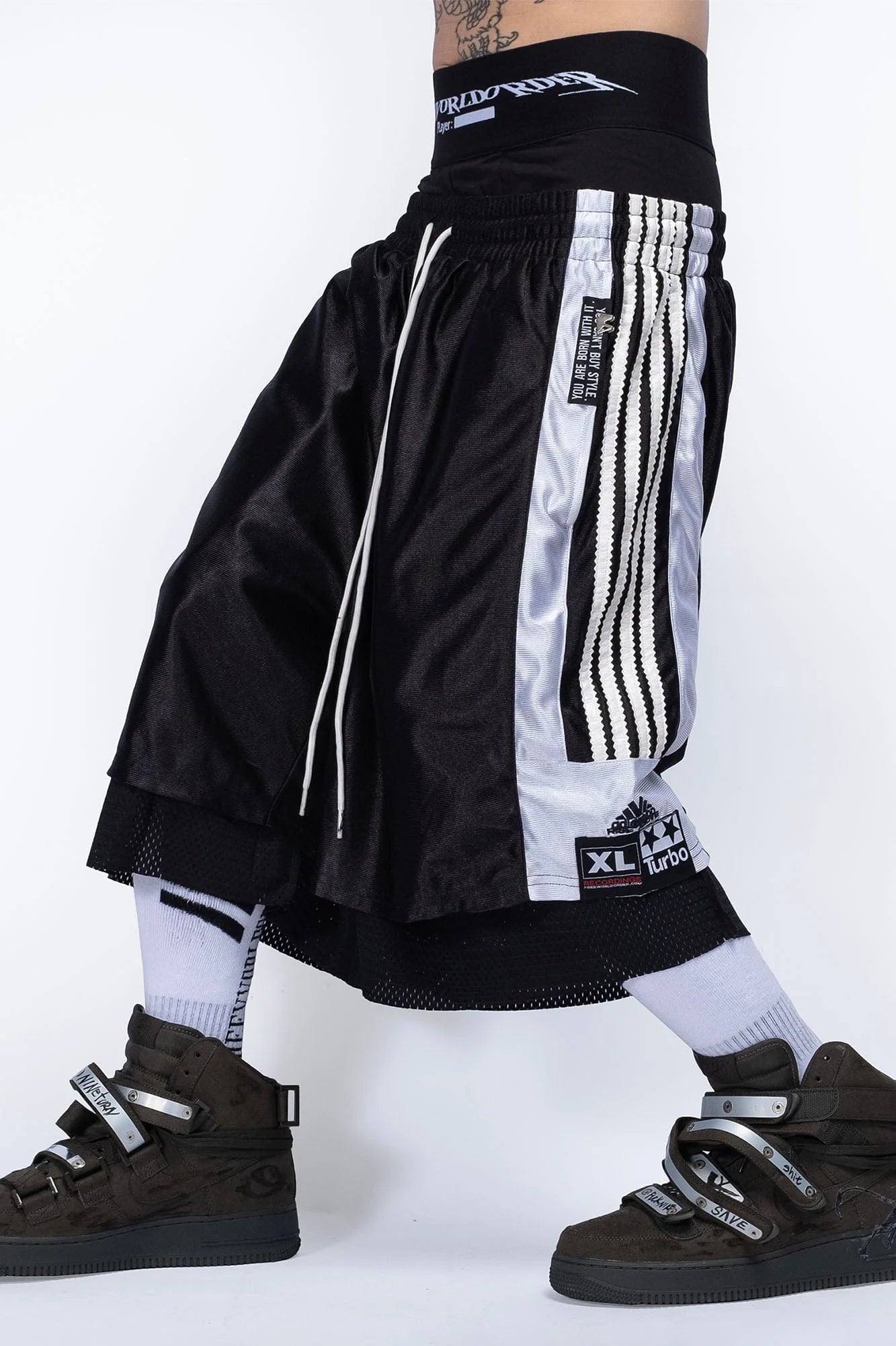 FVVO Layered Mesh Satin Striped Shorts