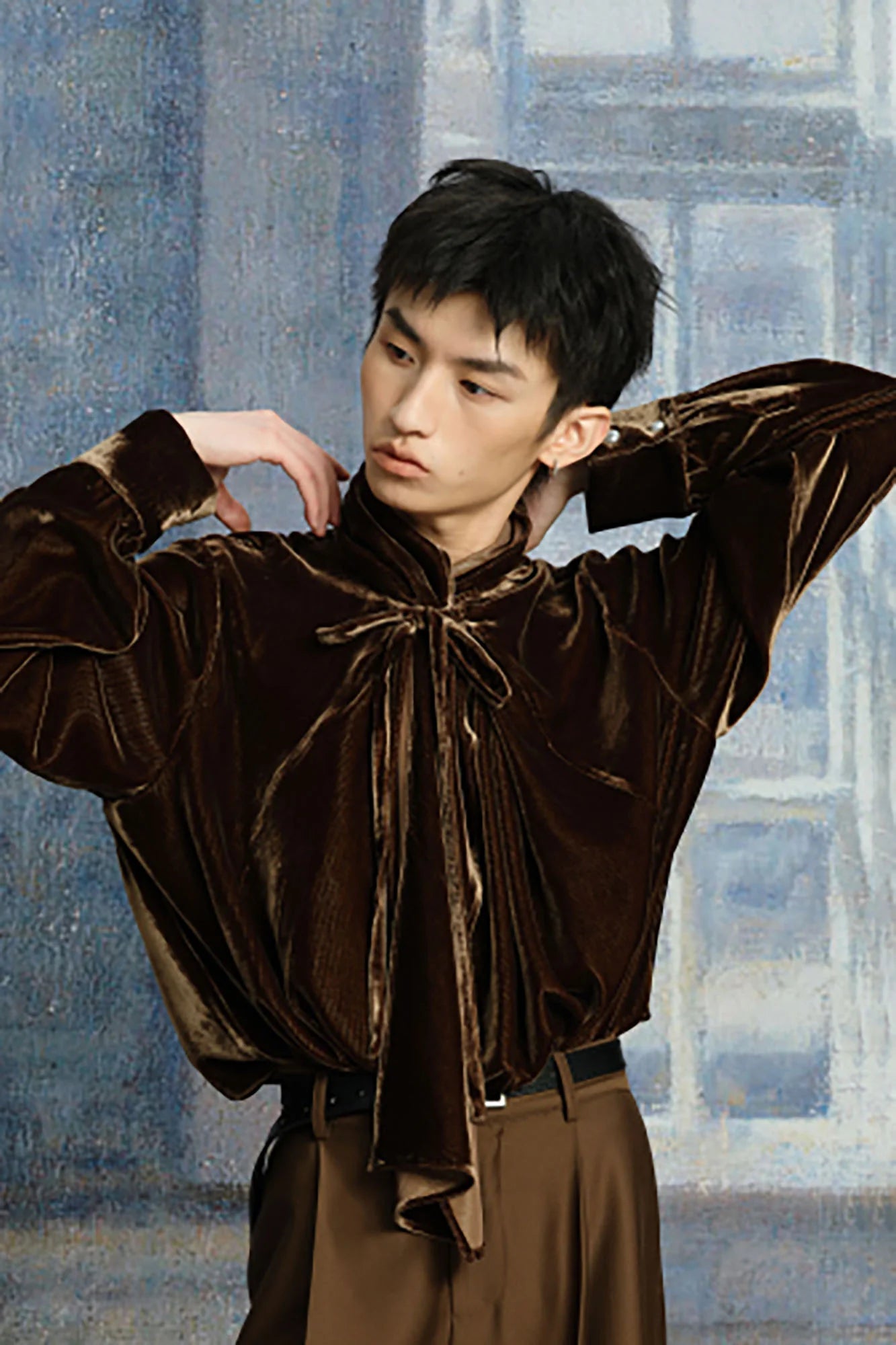 TUIMU Velvet Bow-Tie Blouse