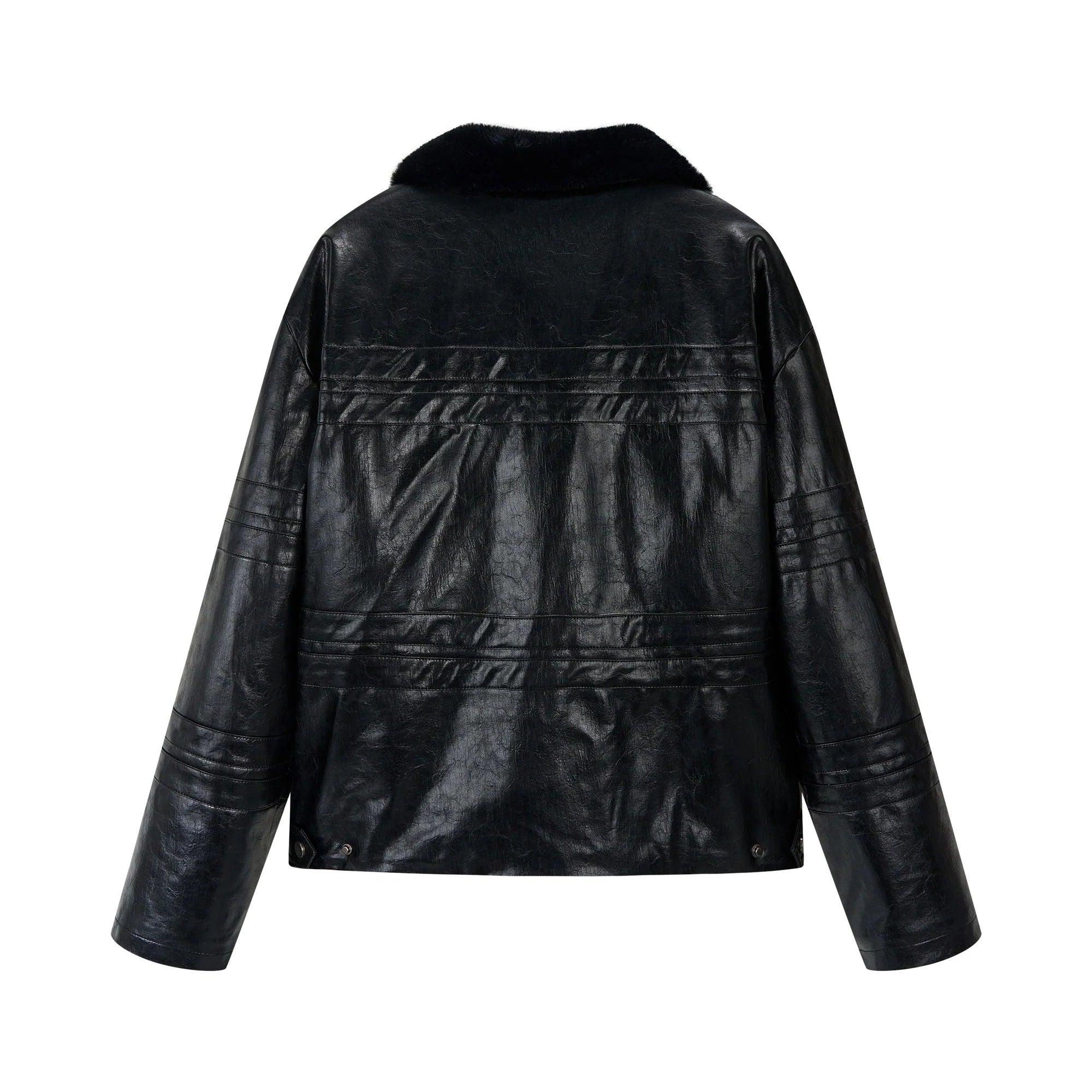 SAVAGEGROWTHWORLD Hook Buckle Faux Leather Puffer Jacket