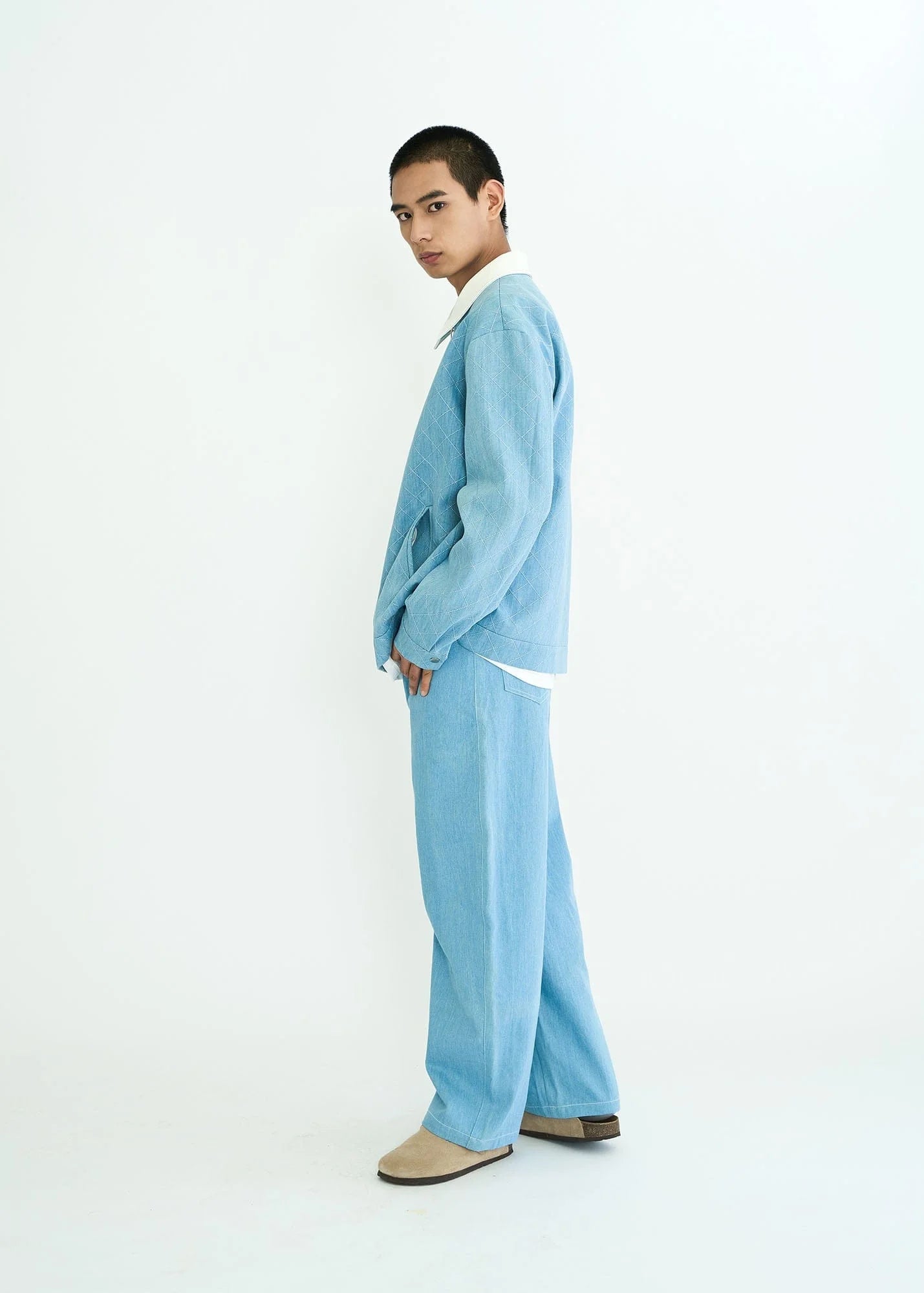 WIID Quilt-Stitch Contrast Collar Jacket