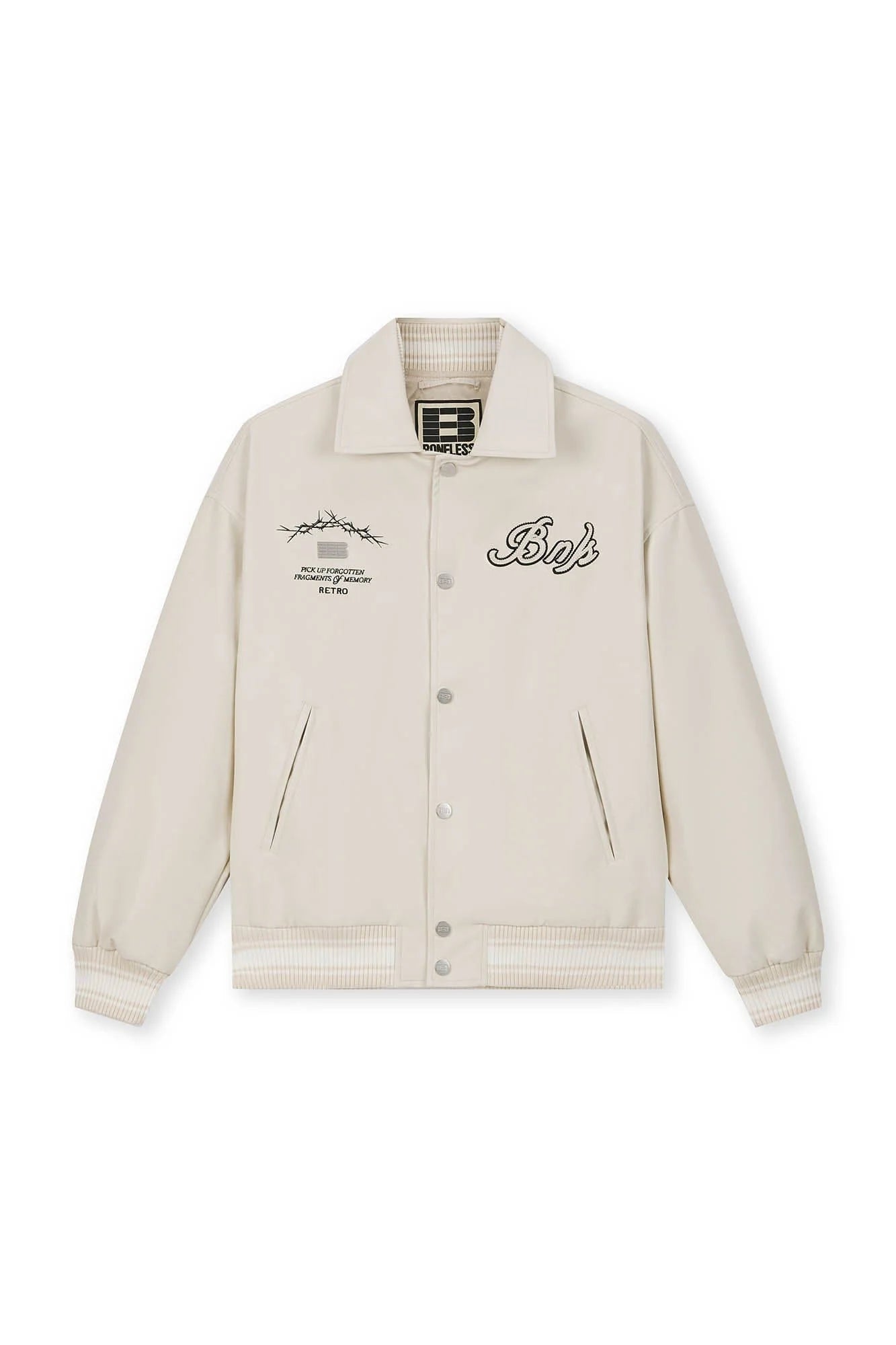 BONELESS Embroidered Logo PU Varsity Jacket