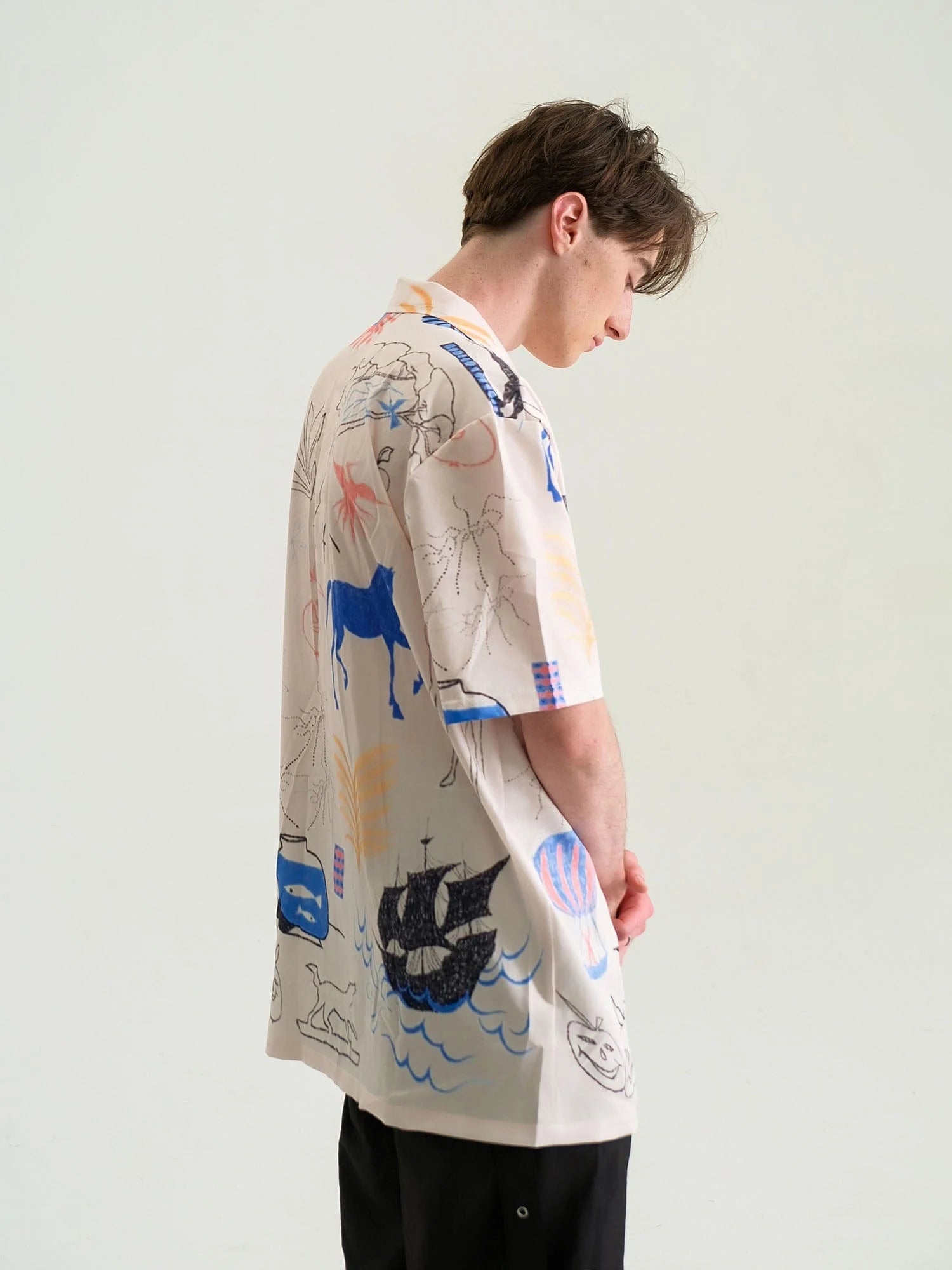 WIID Doodle Sketch Full-Print Cuban Half Shirt