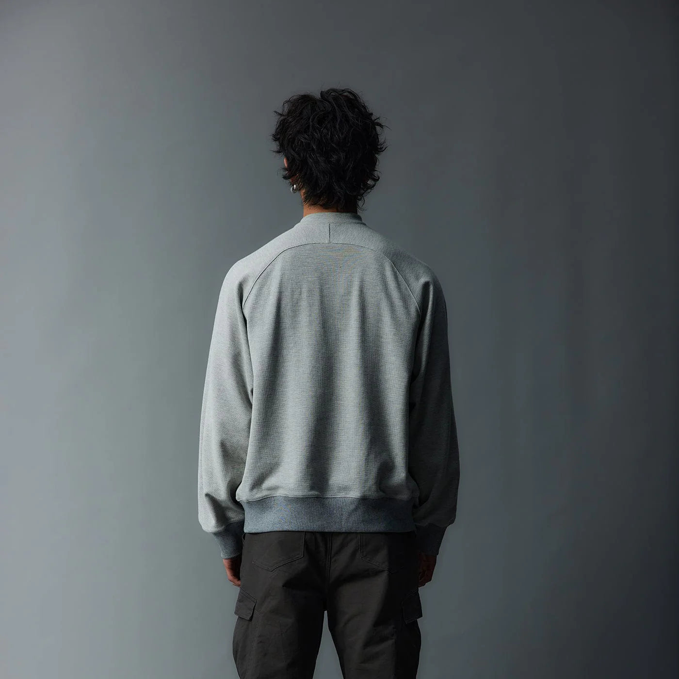 WHISTLEHUNTER Asymmetrical Zipper Rivet Mock Neck Light Sweatshirt