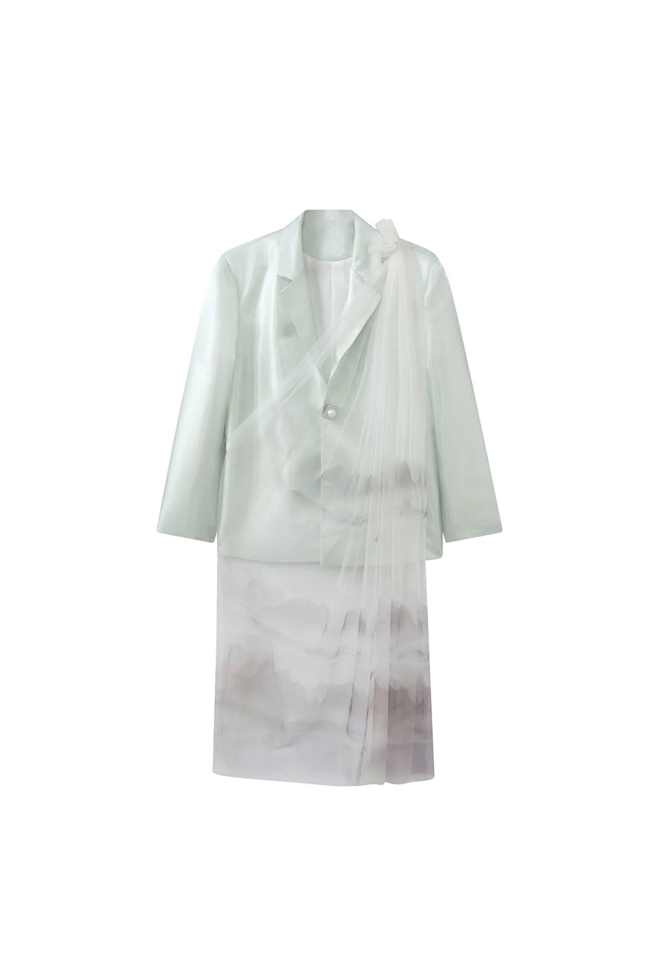 JIECHI Gradient Tulle Drape Satin Blazer