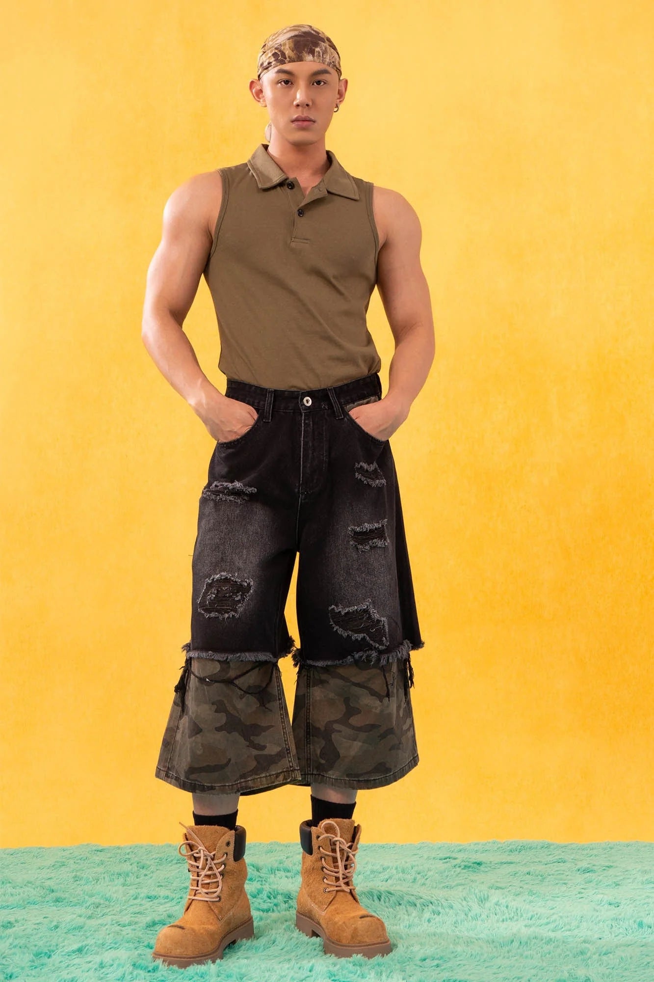 CLP Distressed Layered Camo Cargo Shorts