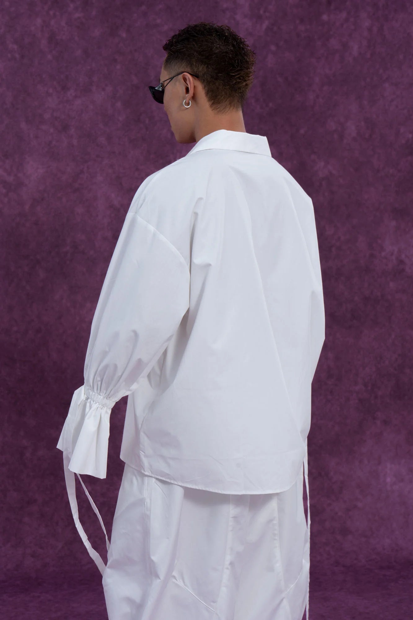 CLP Drawstring Ruffled Cuff Oversized Shirt