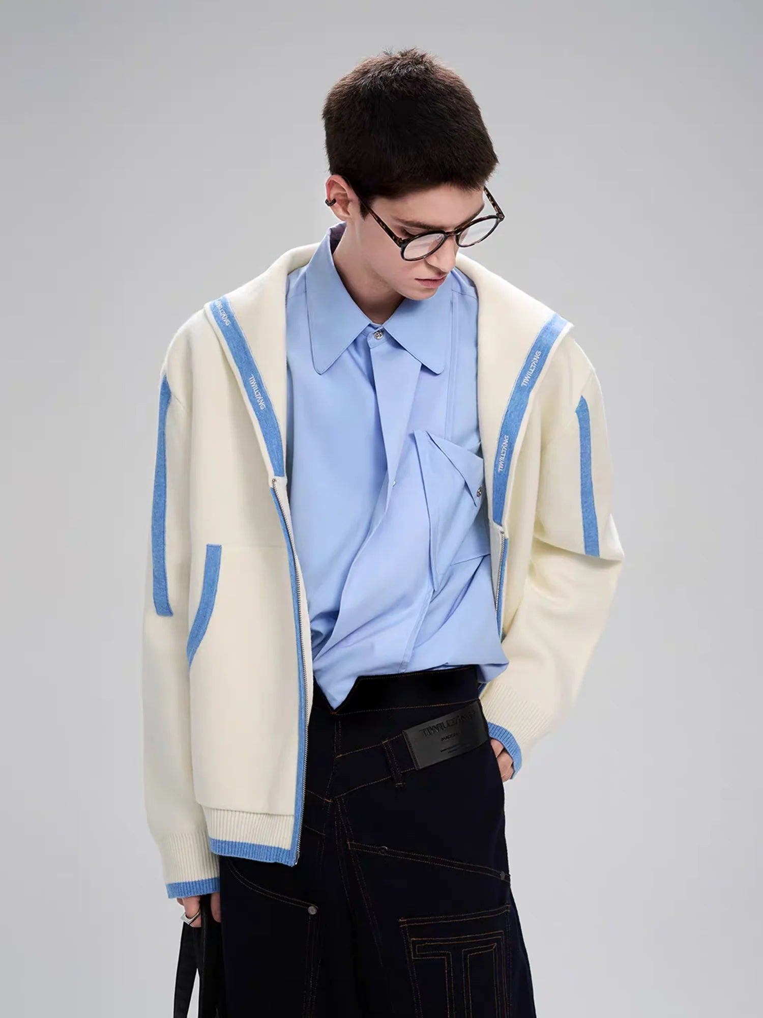 TIWILLTANG Contrast-Trim Sailor-Collar Jacket