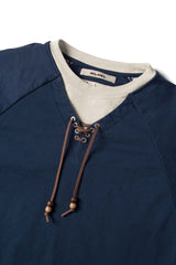 RELABEL Layered Stripe-Sleeve Lace-Up Sweatshirt Blue