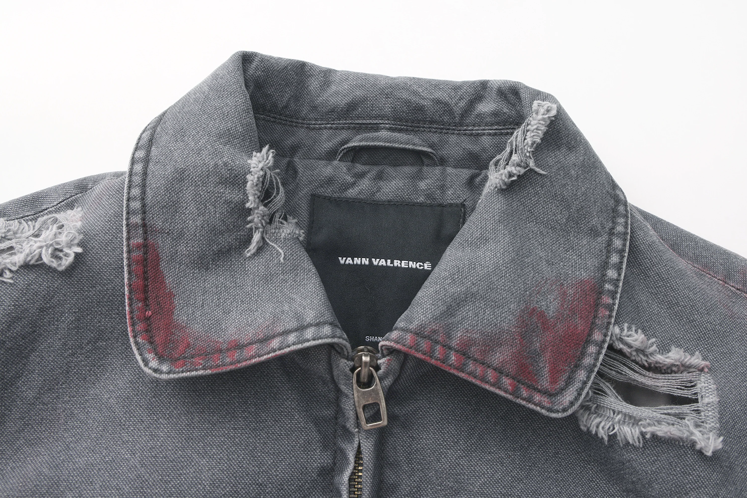 VANN VALRENCE Washed Distressed Multi-Pocket Utility Denim Jacket