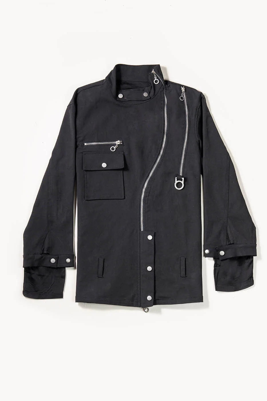 INSIDE OUT Asymmetrical Curved Zippered Jacket