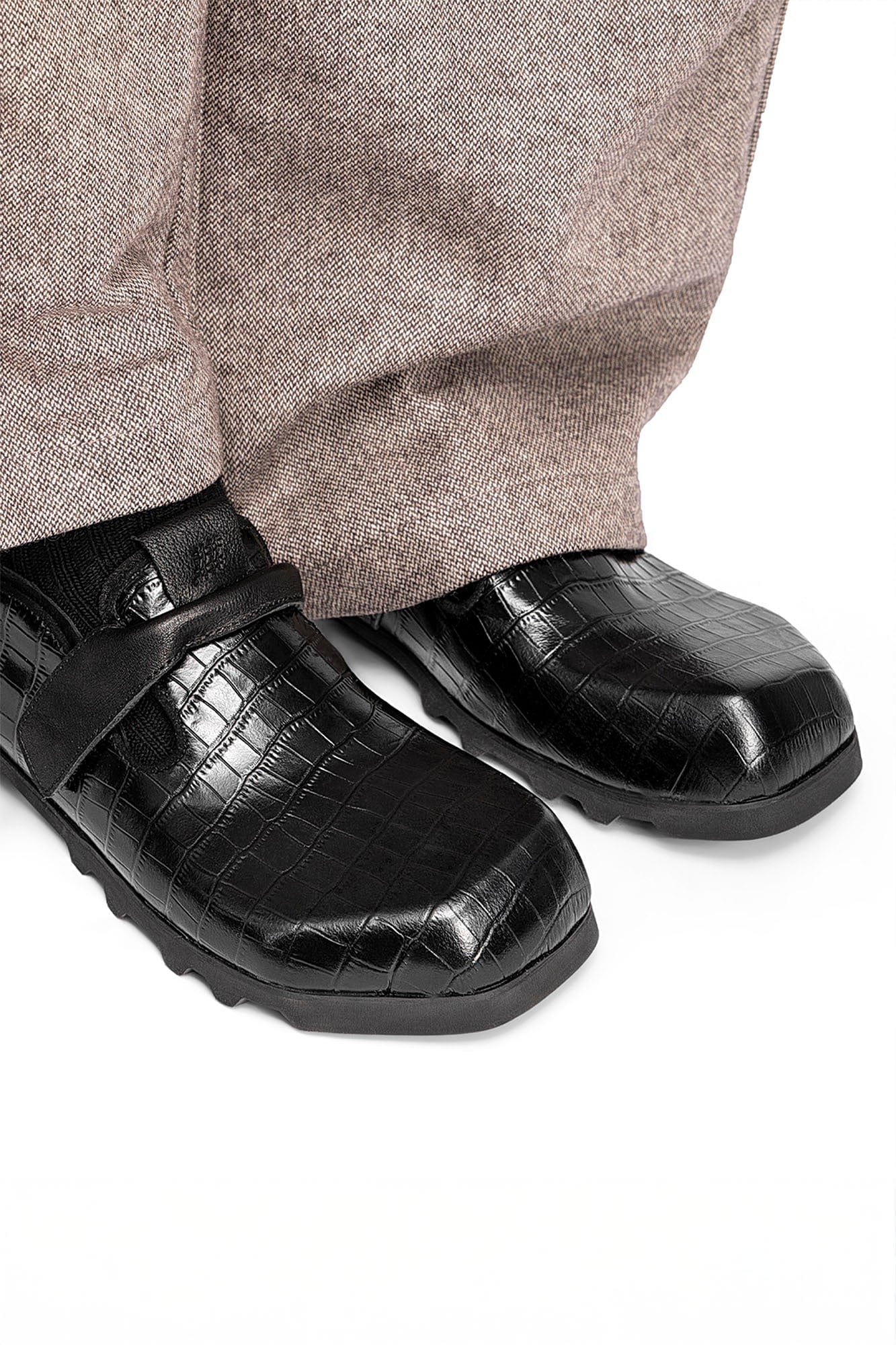 REWRITE Croc-Embossed Strap Loafers