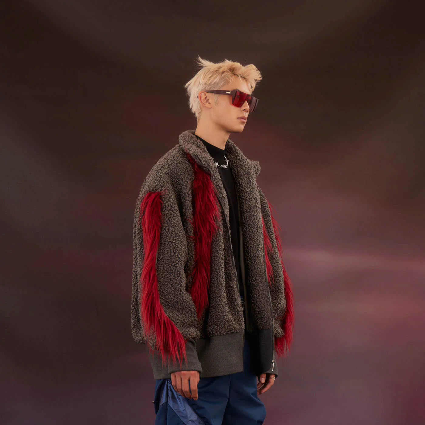 KADAKADA Faux Fur Spliced Oversized Fleece Jacket