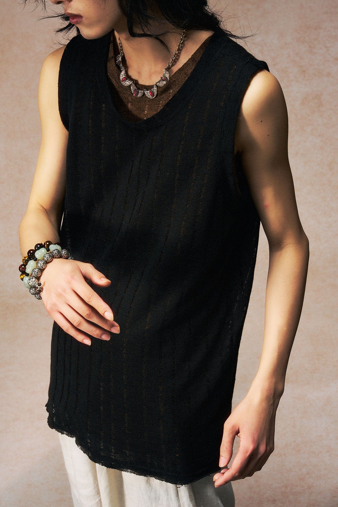 GONGHE REPUB Patchwork Hollow Out Knit Vest