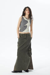ERROR CODE ROBOT Asymmetrical Contrast Layered Tank Top