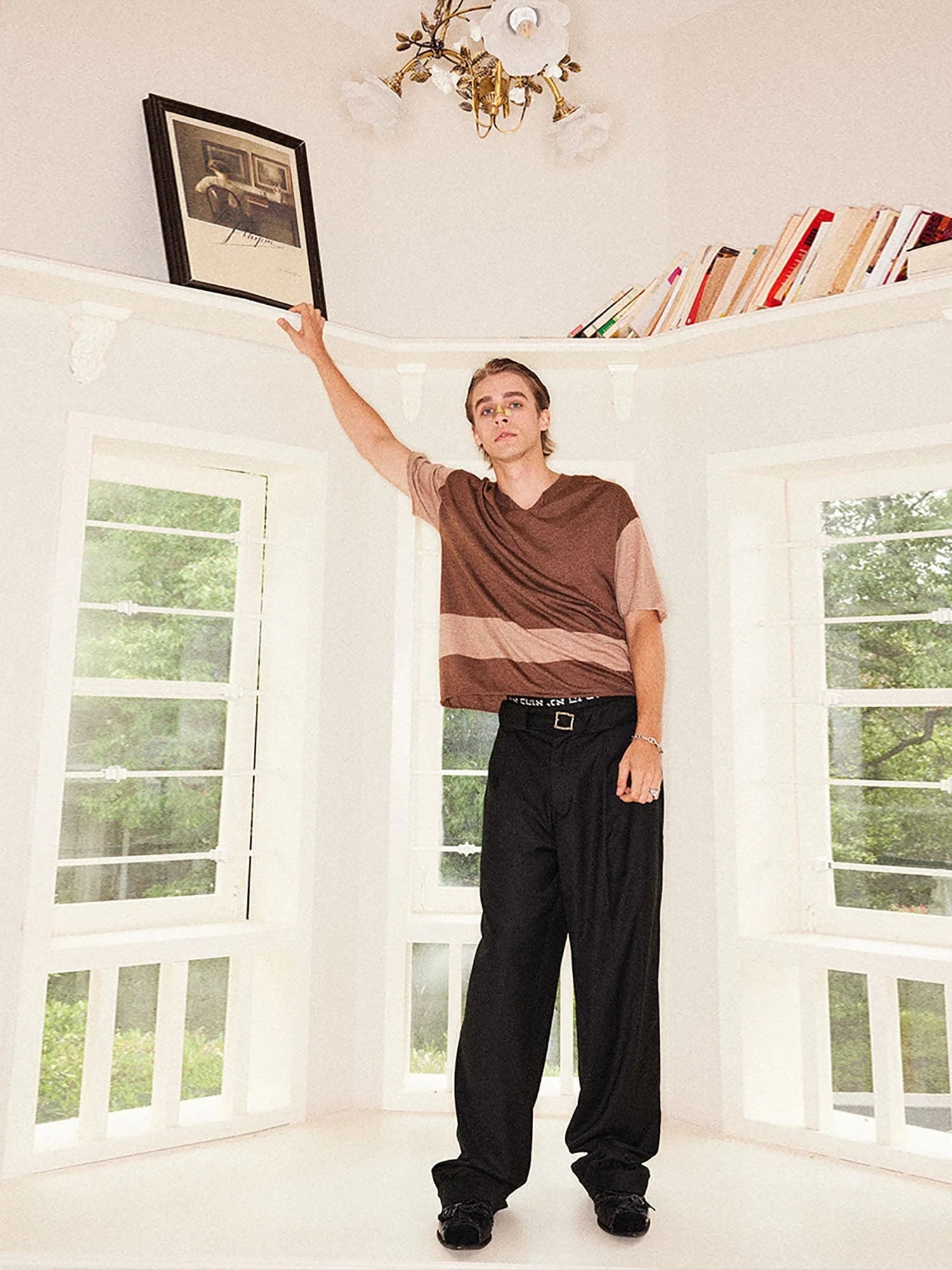 RICHILL Contrast Wool-Blended V-Neck T-Shirt