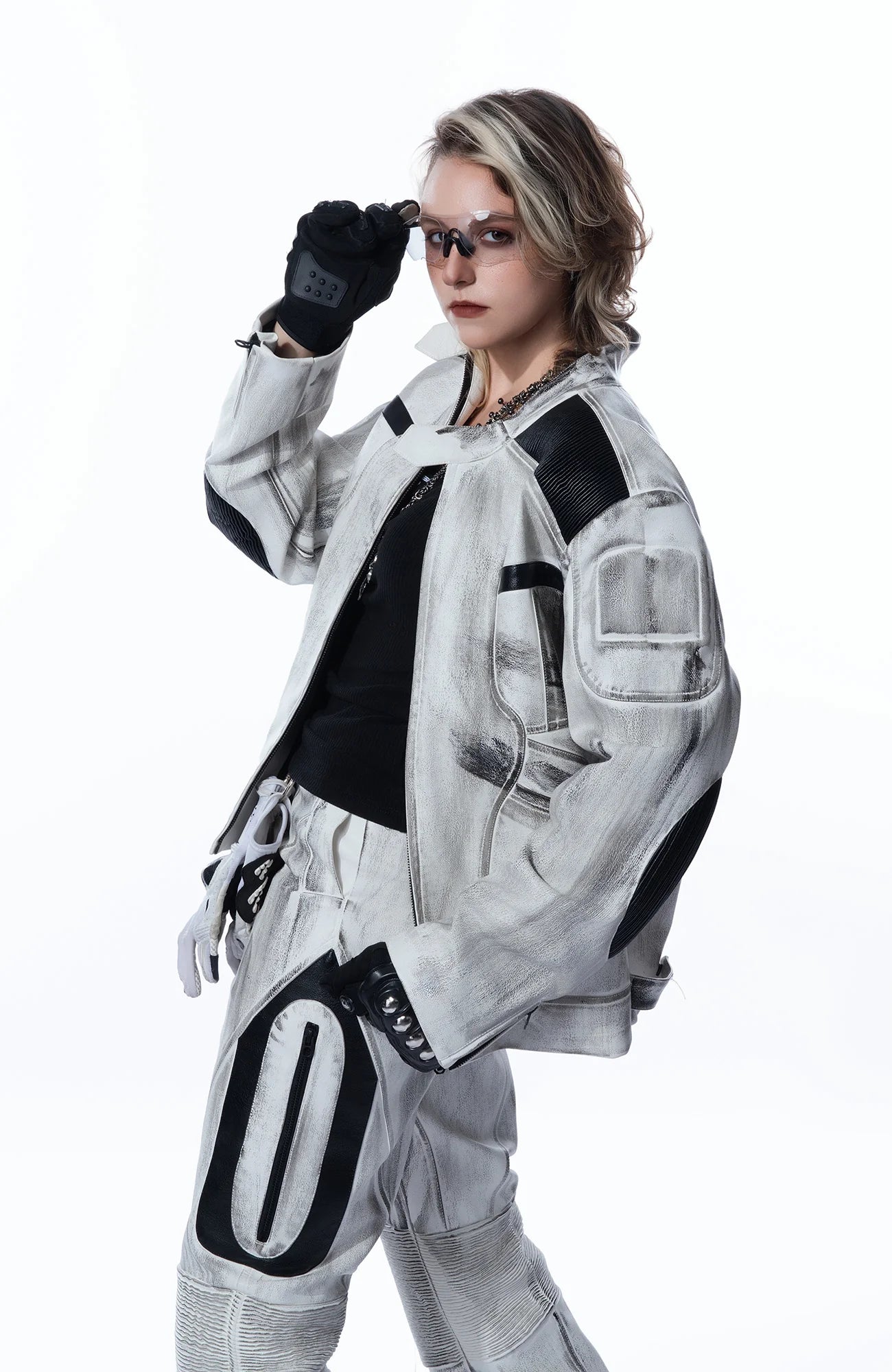 MOGONGSHE Distressed Techwear PU Moto Jacket