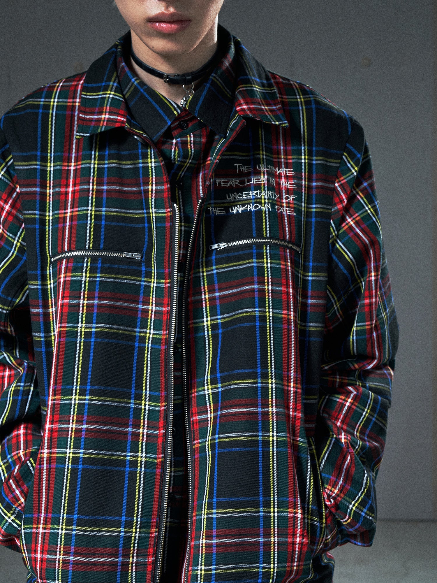 VENTUREK Punk Frayed Plaid Embroidered Jacket