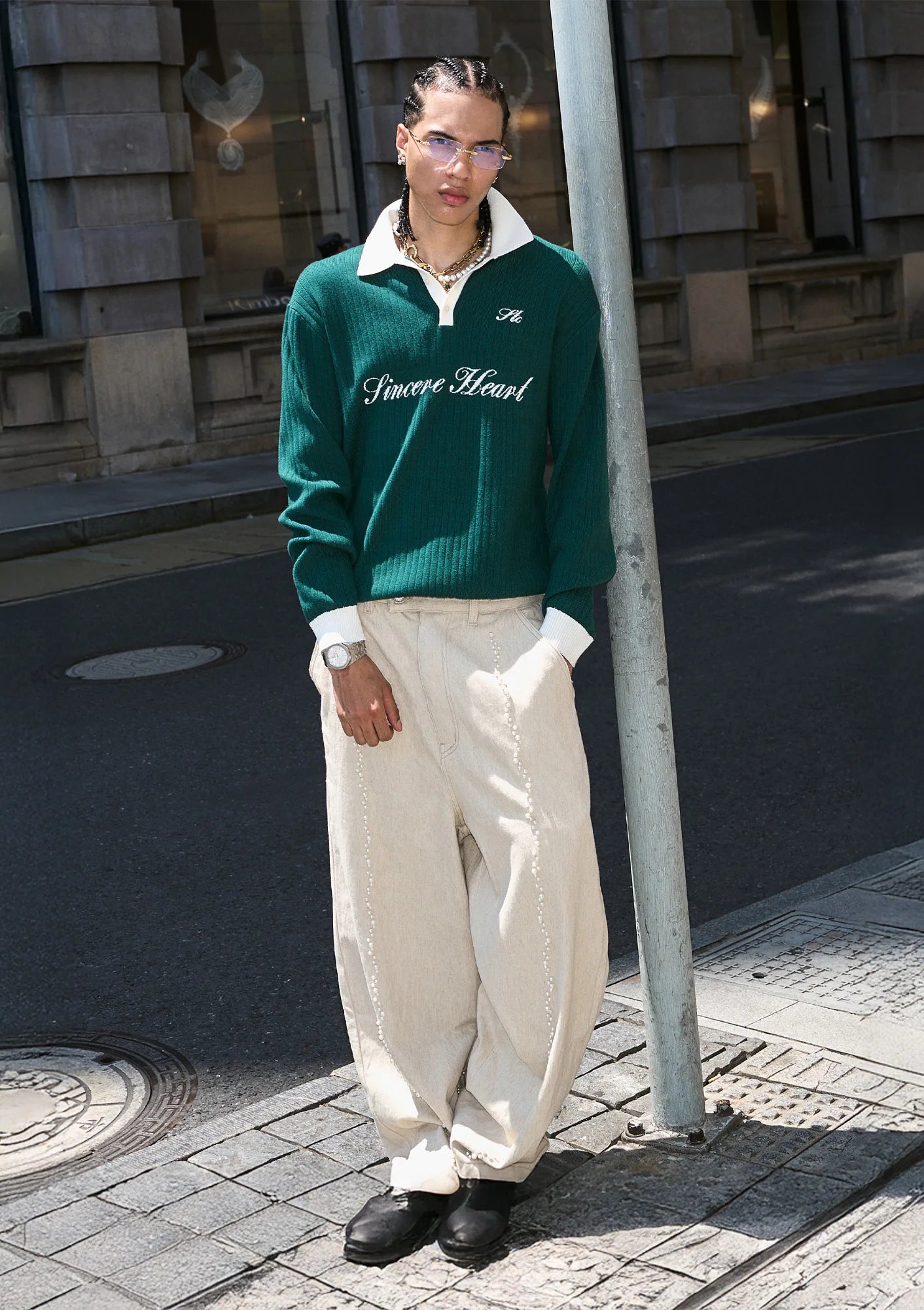 STEEPC Contrast Collar Polo Sweater
