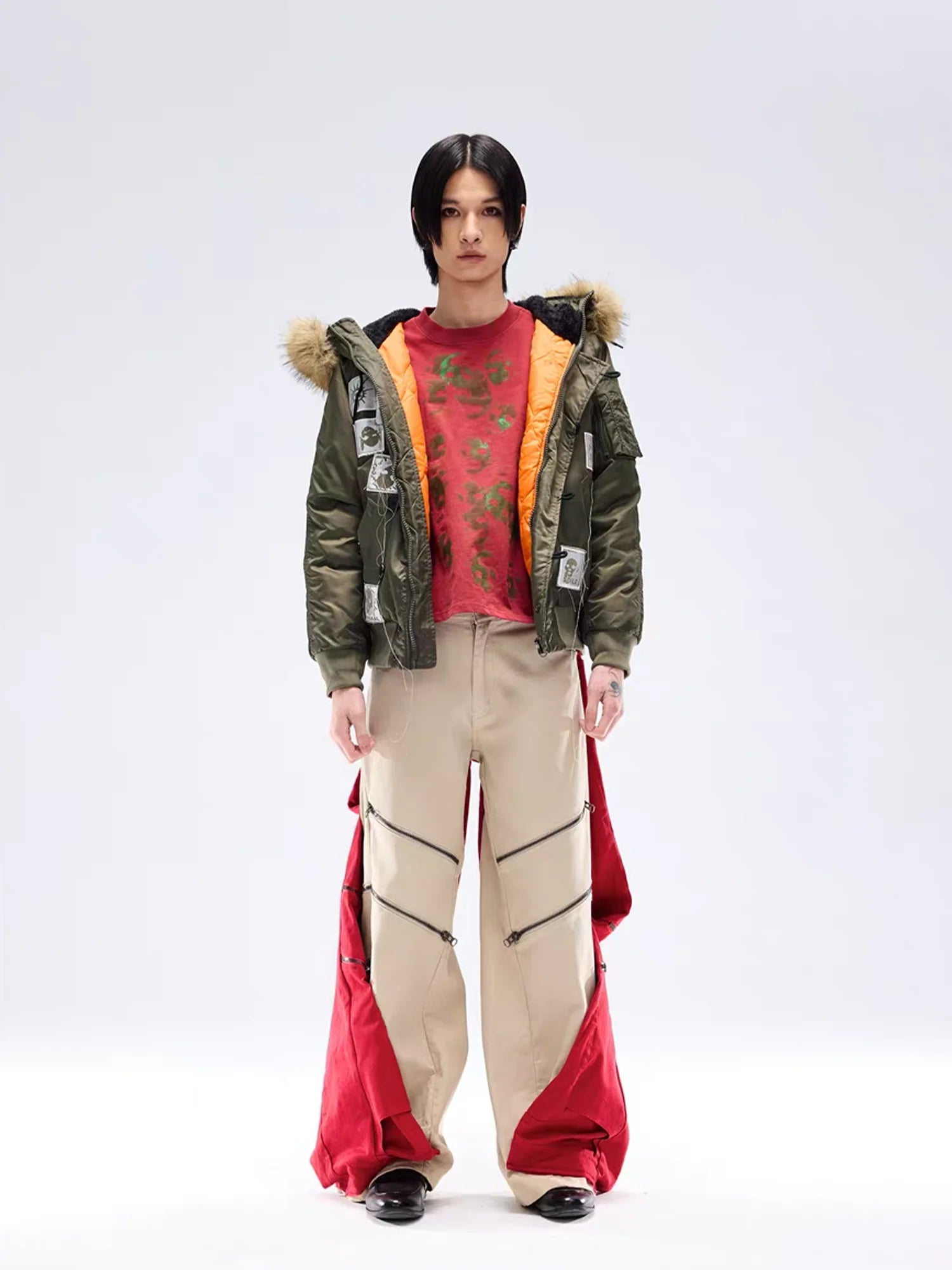 NOTHINGNESS WORLD Faux Fur Patch Hooded Puffer Jacket