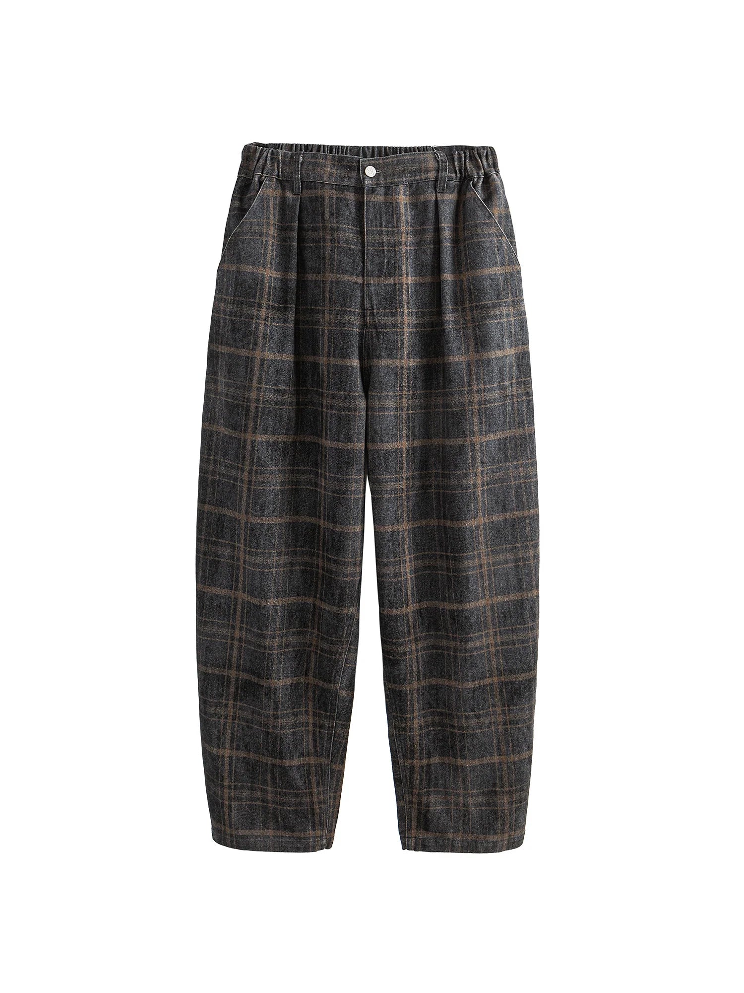 ME DA IGUAL Washed Plaid Tappered Pants Coffee