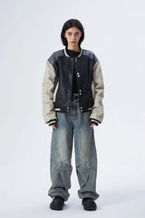 ERROR CODE ROBOT Washed Curved Pleated- Knee Jeans