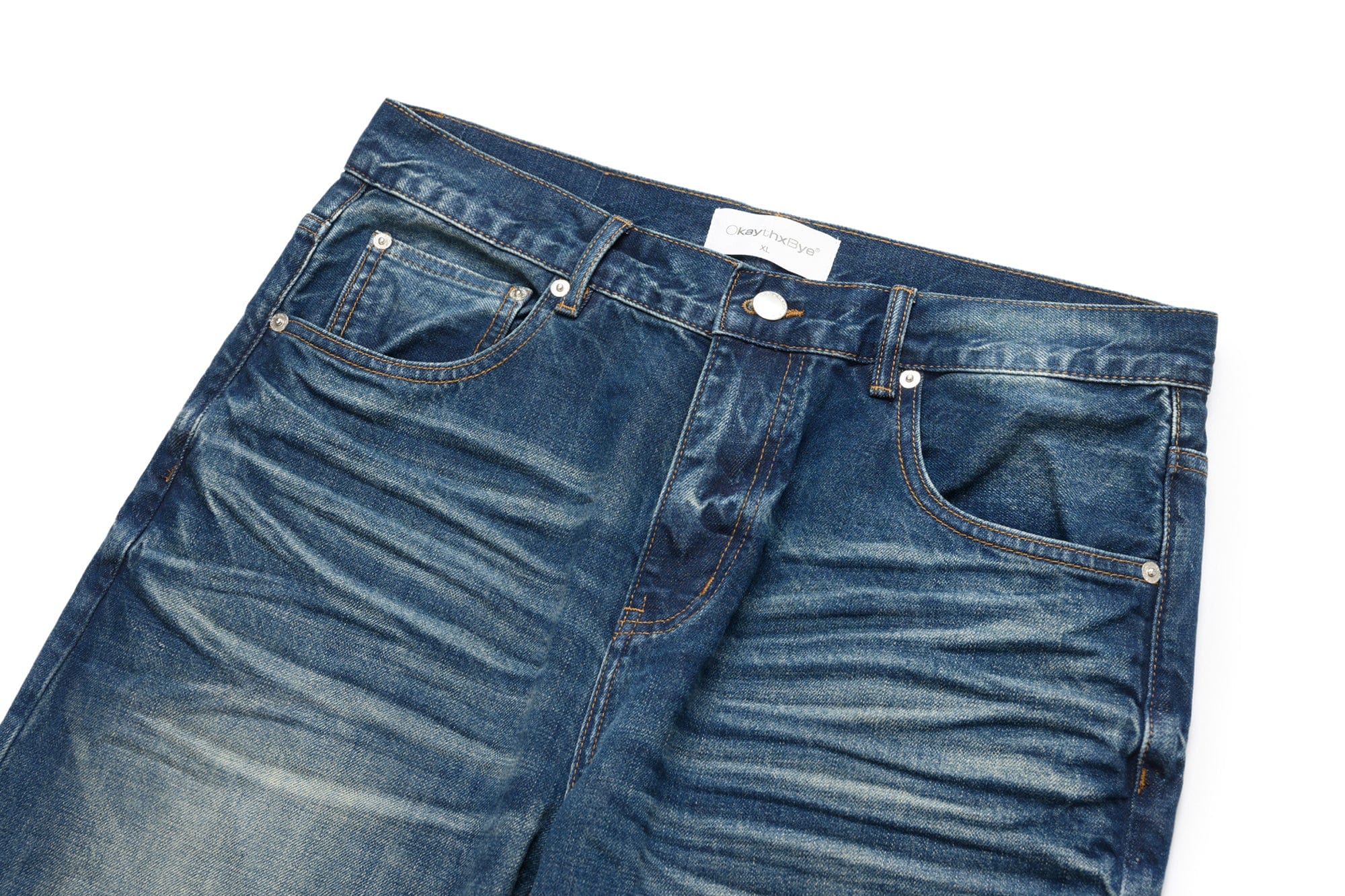 OKAYTHXBYE Wrinkled Washed Wide-Leg Jeans