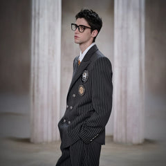 FACEONLAB Stripe Badge-Patch Double-Breasted Jacket