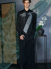 JIECHI Organza-Bow & Diamond Shirt