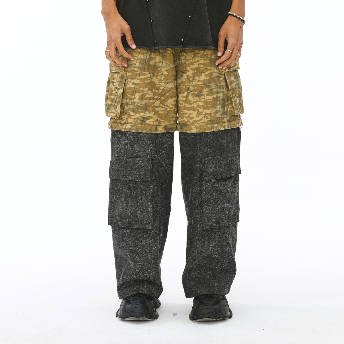 VANN VALRENCE Detachable Two-Tone Paneled Cargo Jeans
