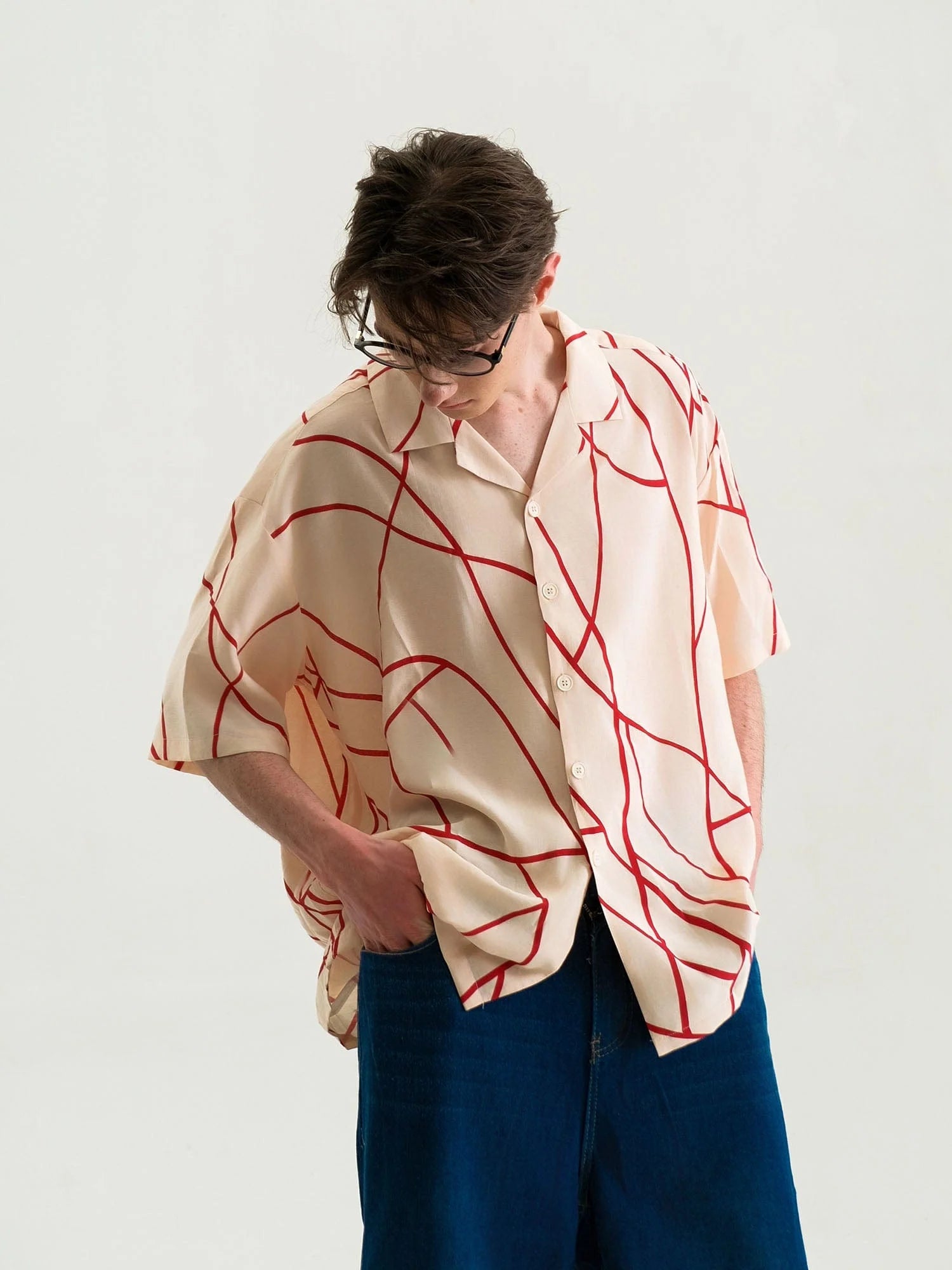WIID Abstract Line Oversized Cuban Half Shirt