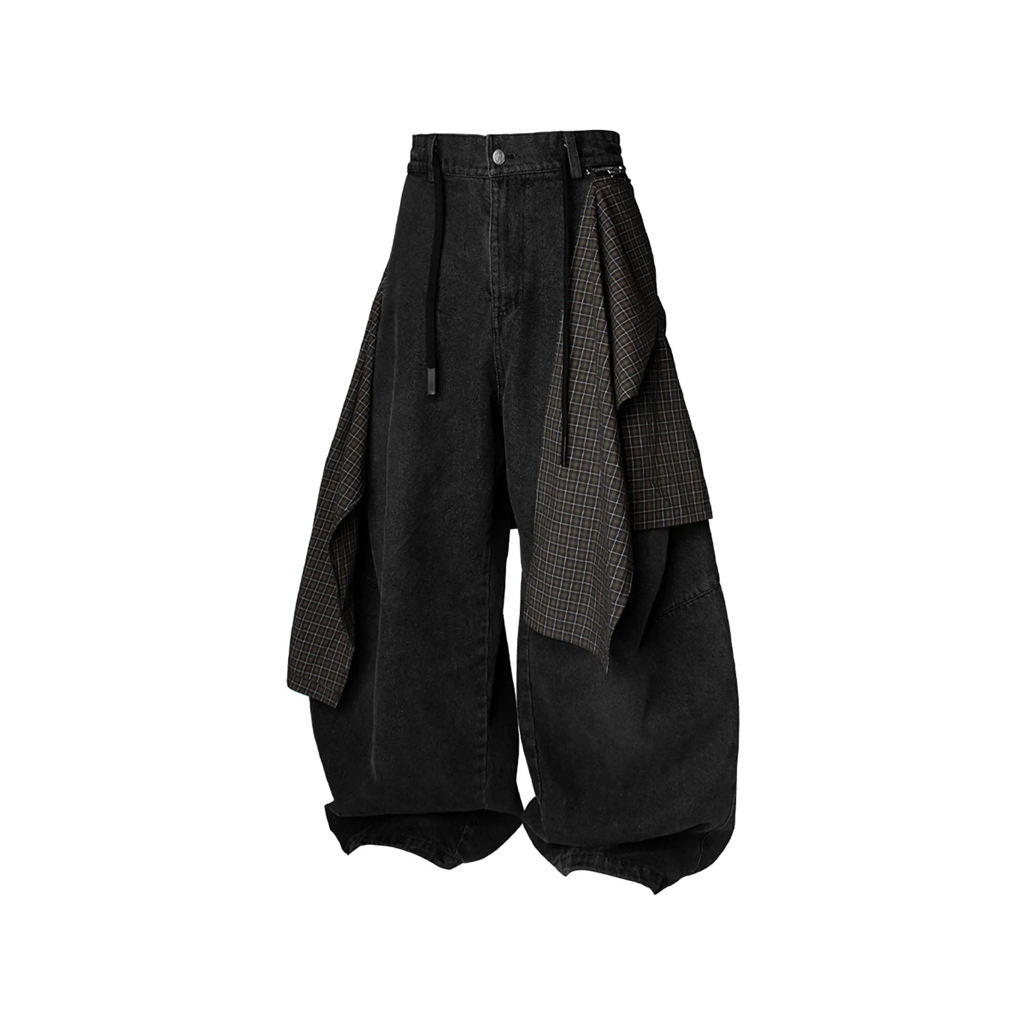 RELABEL Detachable Drape Drawstring Baggy Jeans Black