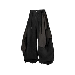 RELABEL Detachable Drape Drawstring Baggy Jeans Black