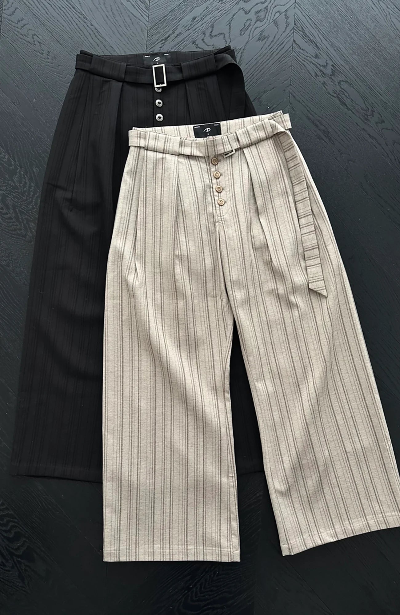CATSSTAC Button-Closure Striped Double-Pleat Trousers