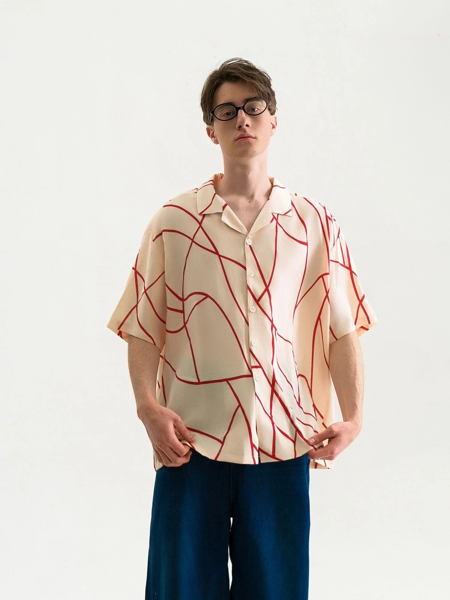 WIID Abstract Line Oversized Cuban Half Shirt