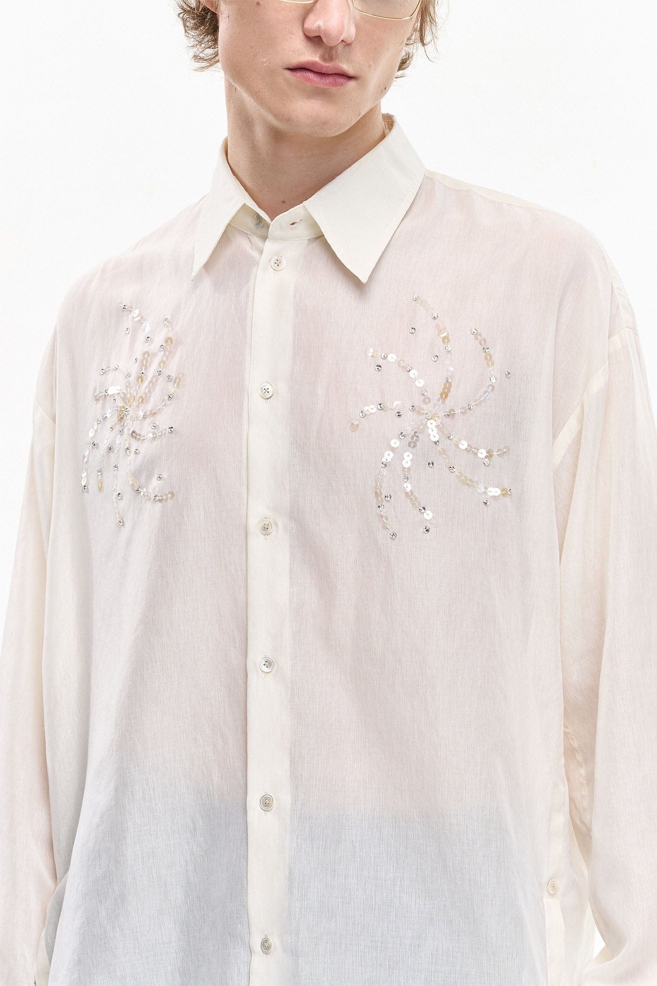 LEONSENSE Firework Embroidered Sequin Sheer Tencel Shirt