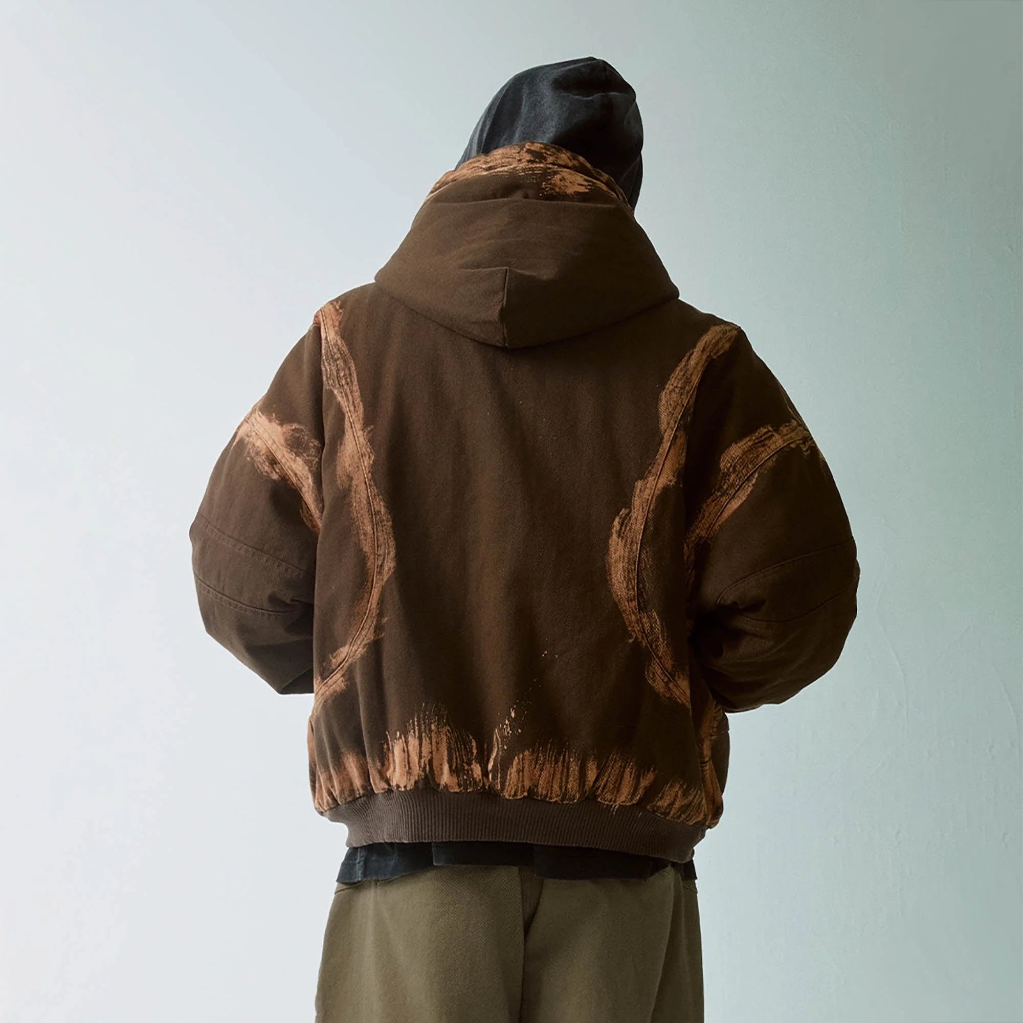 F2CE Brushed Stitch Distressed Hooded Cotton-Padded Jacket