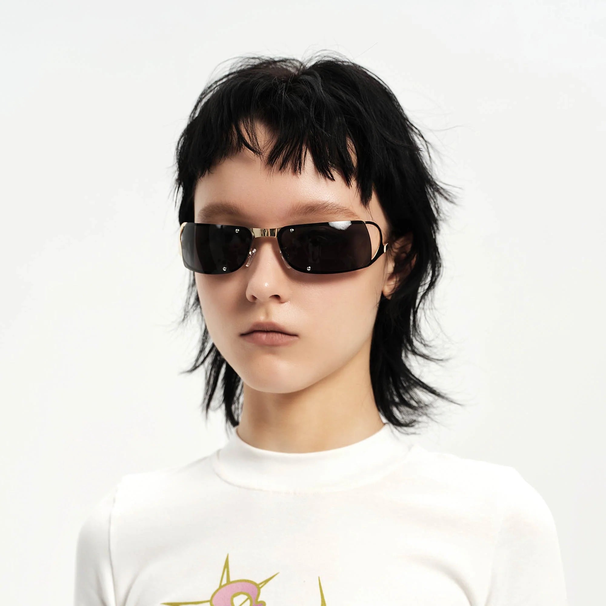 DAMAGE ASIA OPTICALS Modern Rivet Square Frame Sunglasses