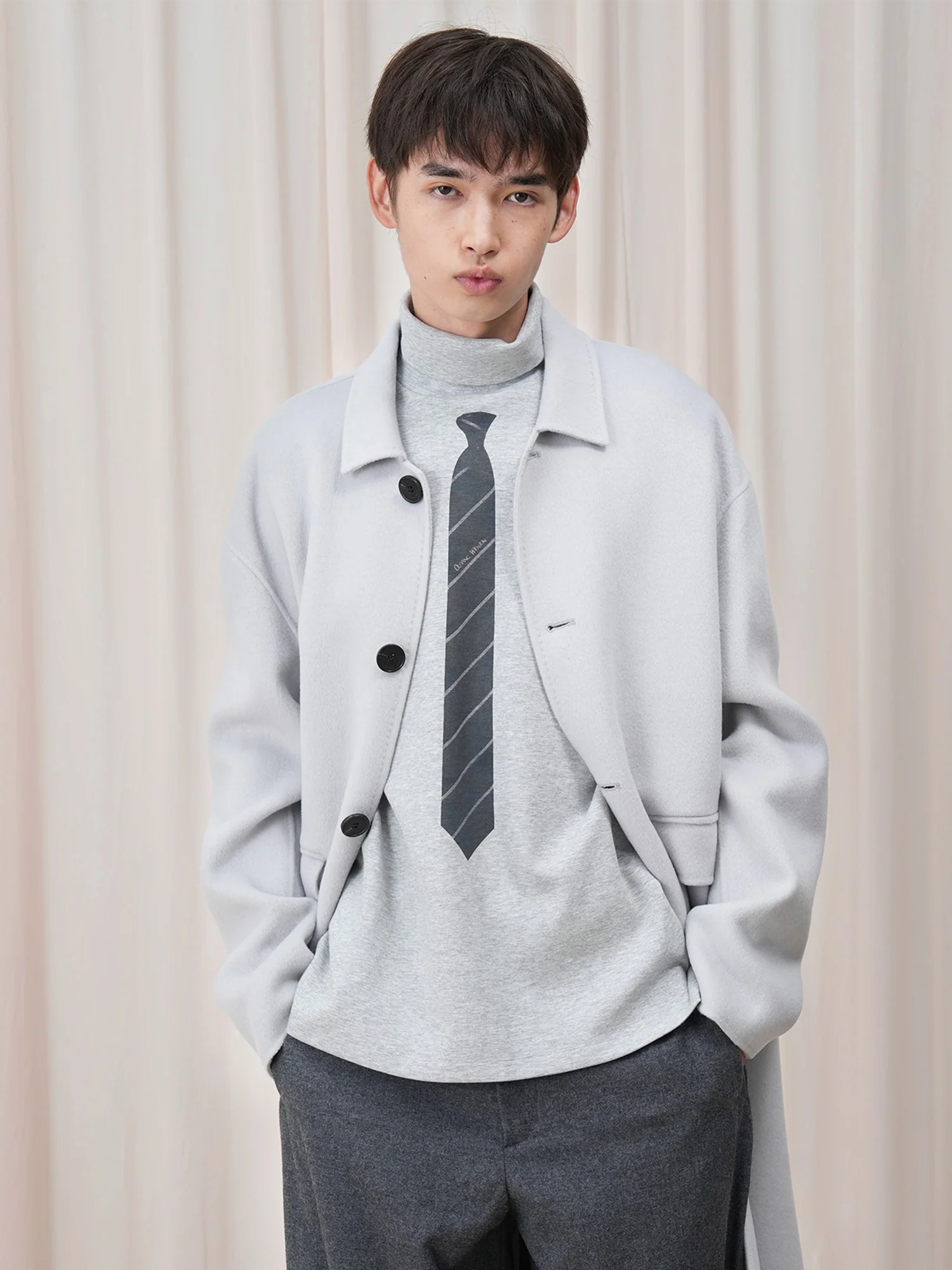 OUYANG WENJUN Stripes-Tie Graphic Turtleneck Long-Sleeve Tee