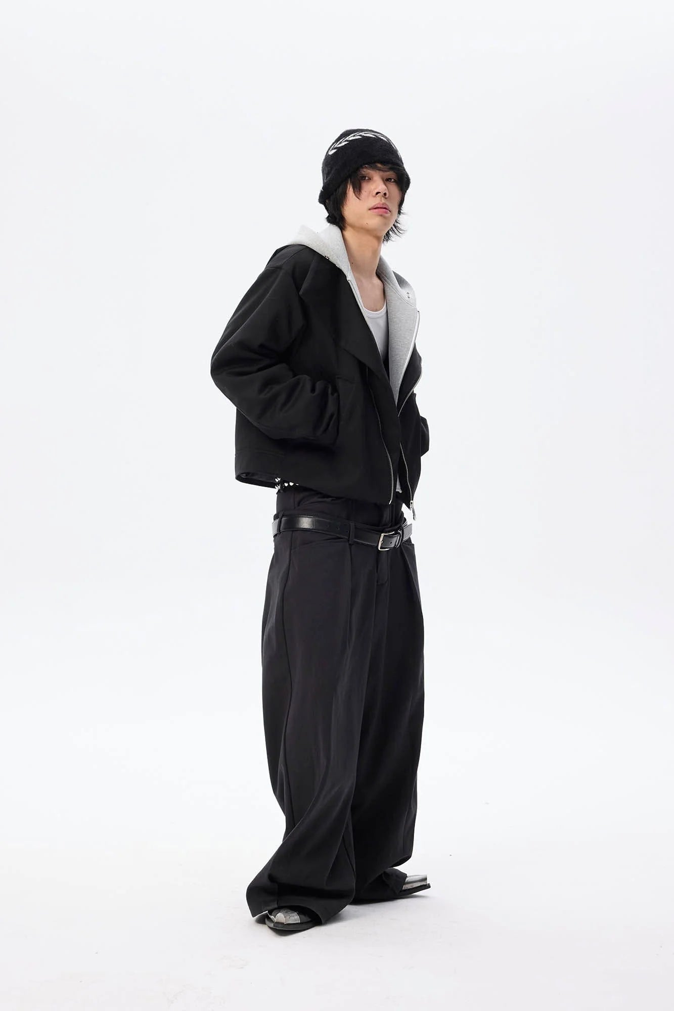 WHISTLEHUNTER Asymmetrical Zipper Detachable Hooded Layered Jacket