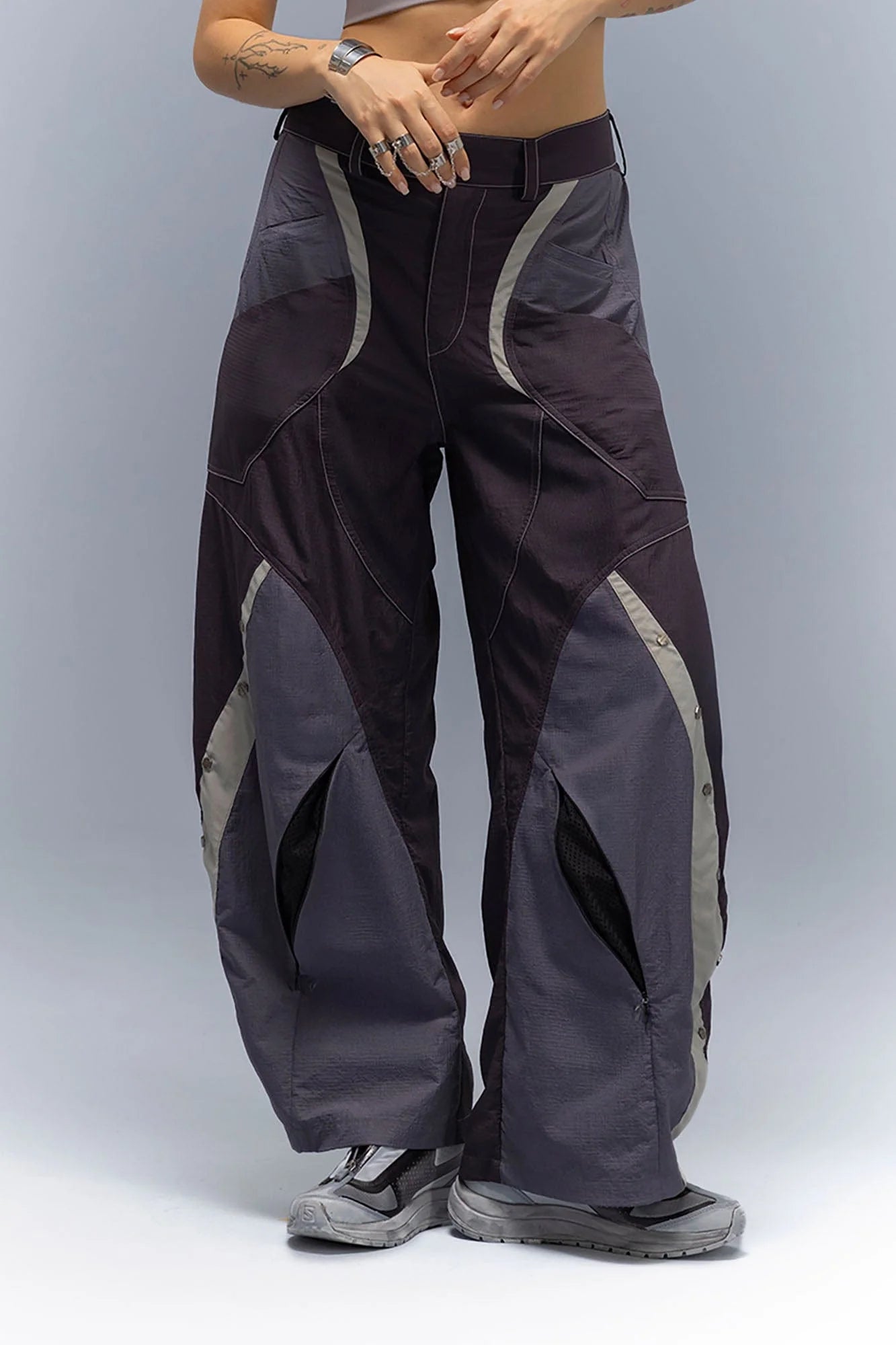 XIPHEVIL Deconstructed Contrast Panel Utility Curved Pants