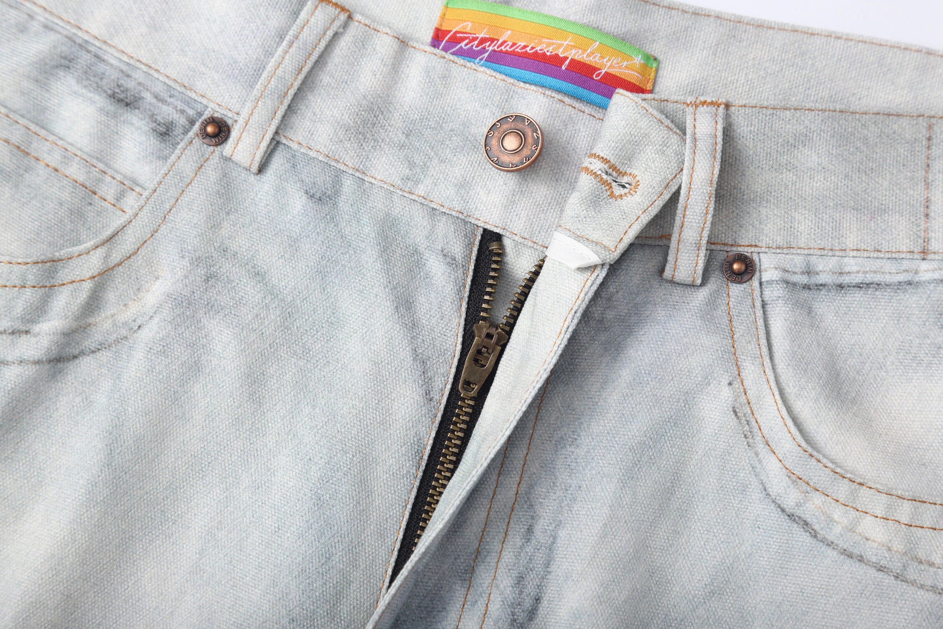 CLP Denim-Waist Pinstripe Straight-Leg Pants