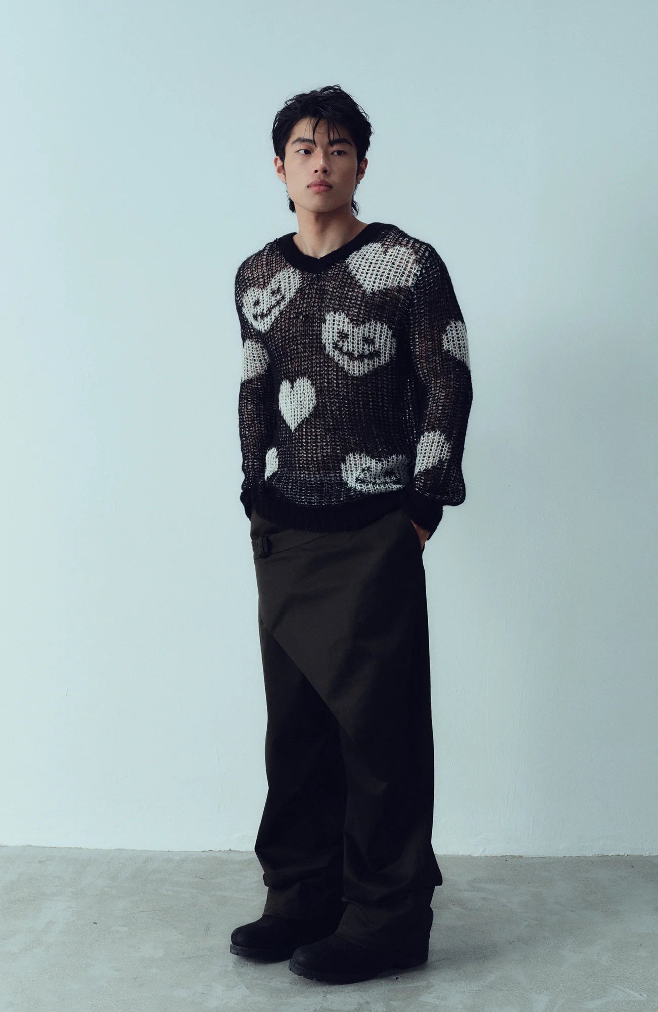 KADAKADA Smiling Heart Jacquard Knit Hoodie