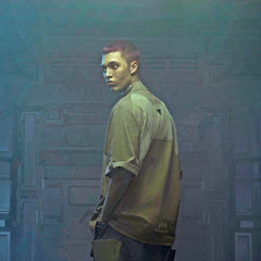 XIPHEVIL Terminal Layered Rivet Half Shirt Army Green