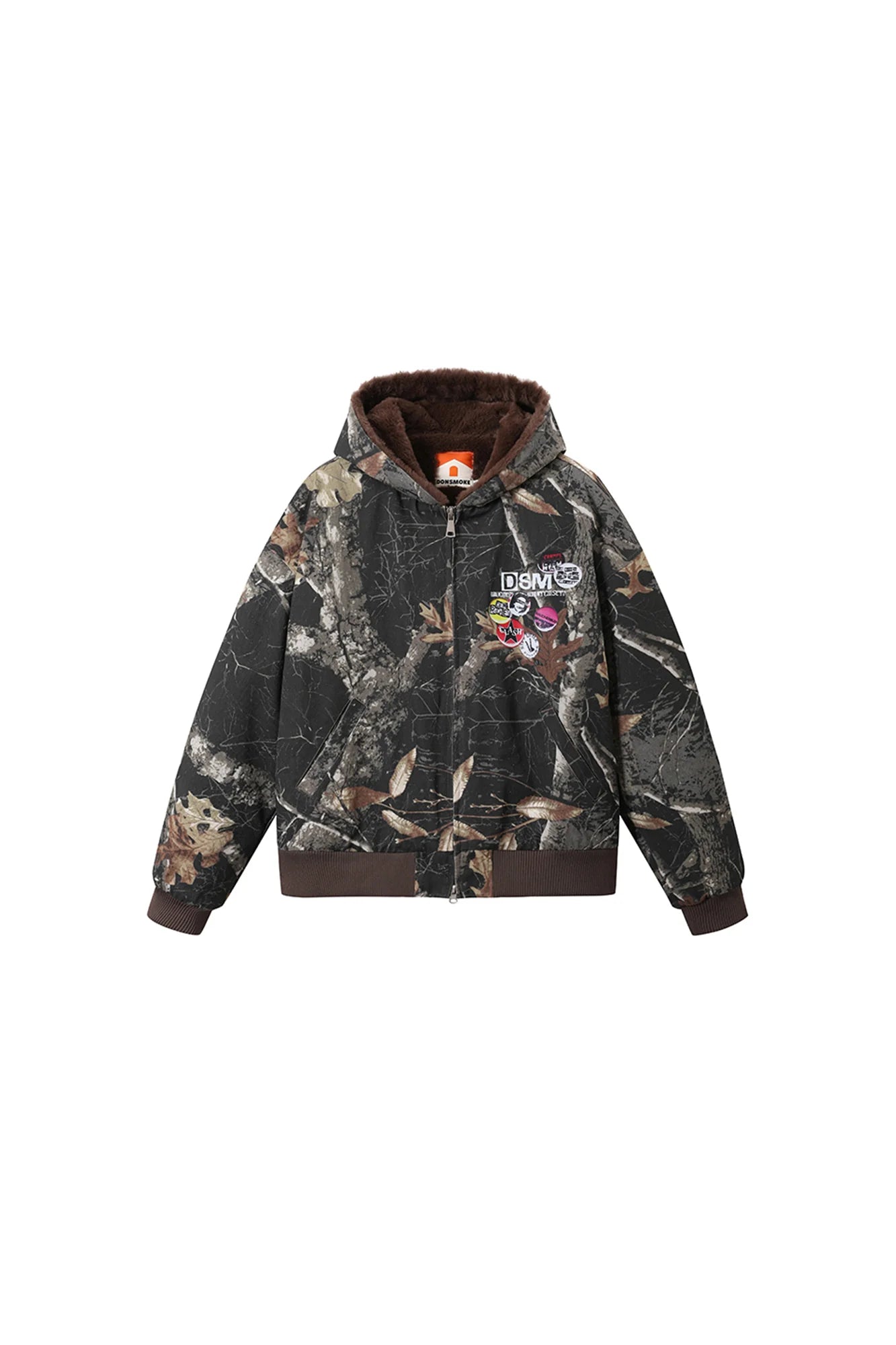 DONSMOKE Faux Fur Lined Camo Hooded Jacket